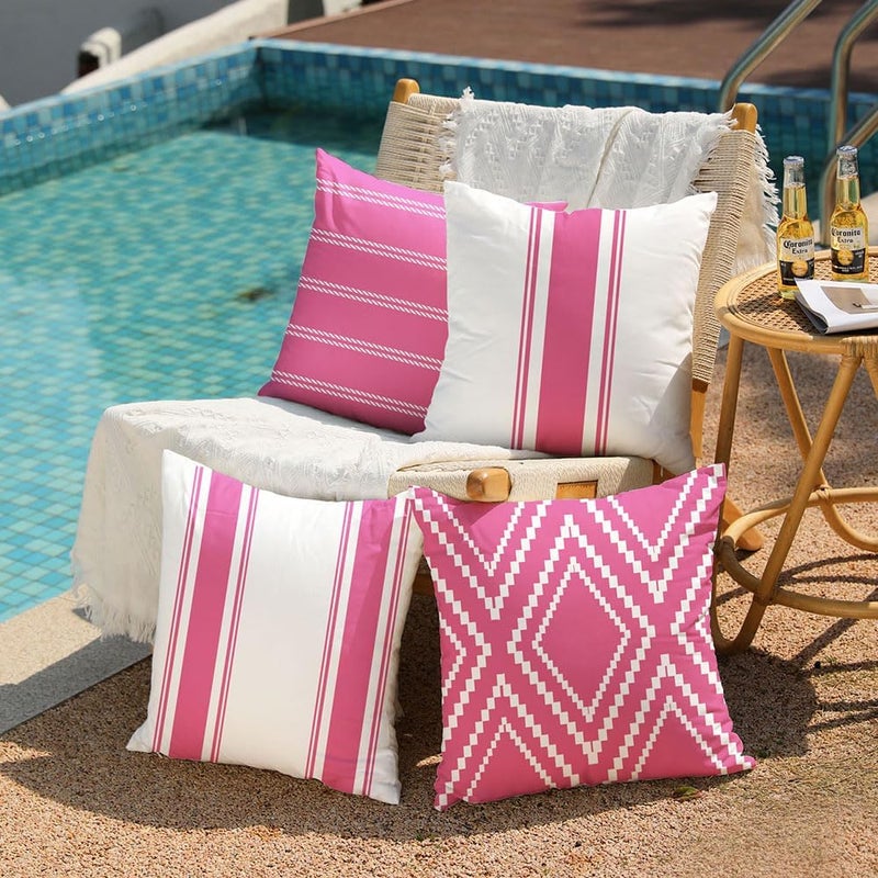 DFXSZ Outdoor Pillow Covers 18x18 Inch Set of 4 Hot Pink Waterproof Modern Geometry Throw Pillows Outdoor Summer Waterproof Decor for Patio Funiture Garden Polyester Cushion Covers 013L18 - Image 4