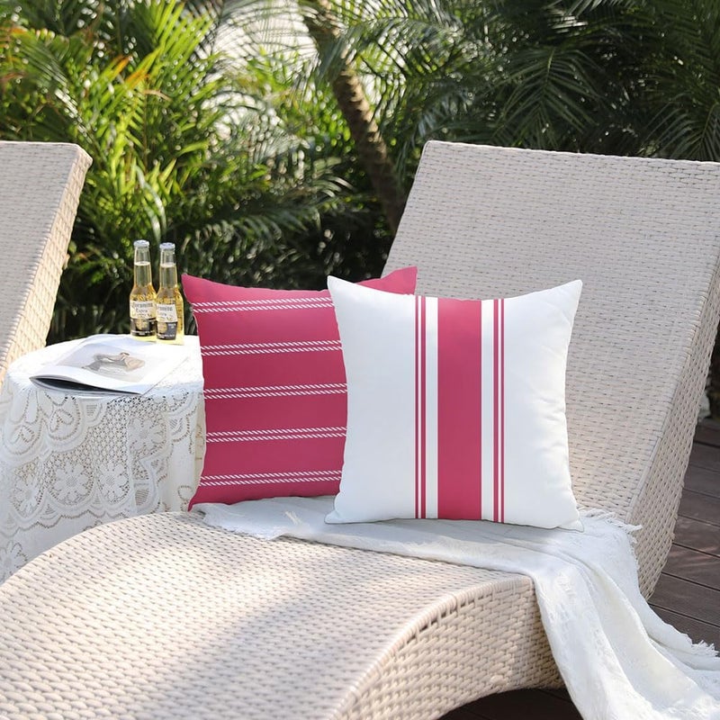 DFXSZ Outdoor Pillow Covers 18x18 Inch Set of 4 Hot Pink Waterproof Modern Geometry Throw Pillows Outdoor Summer Waterproof Decor for Patio Funiture Garden Polyester Cushion Covers 013L18 - Image 3