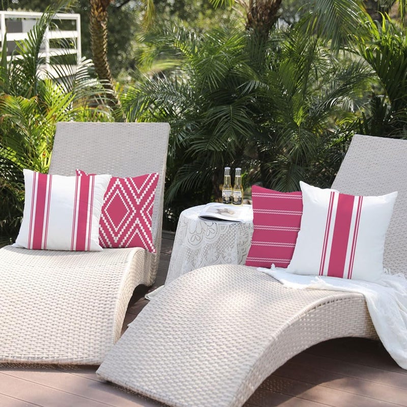 DFXSZ Outdoor Pillow Covers 18x18 Inch Set of 4 Hot Pink Waterproof Modern Geometry Throw Pillows Outdoor Summer Waterproof Decor for Patio Funiture Garden Polyester Cushion Covers 013L18 - Image 5