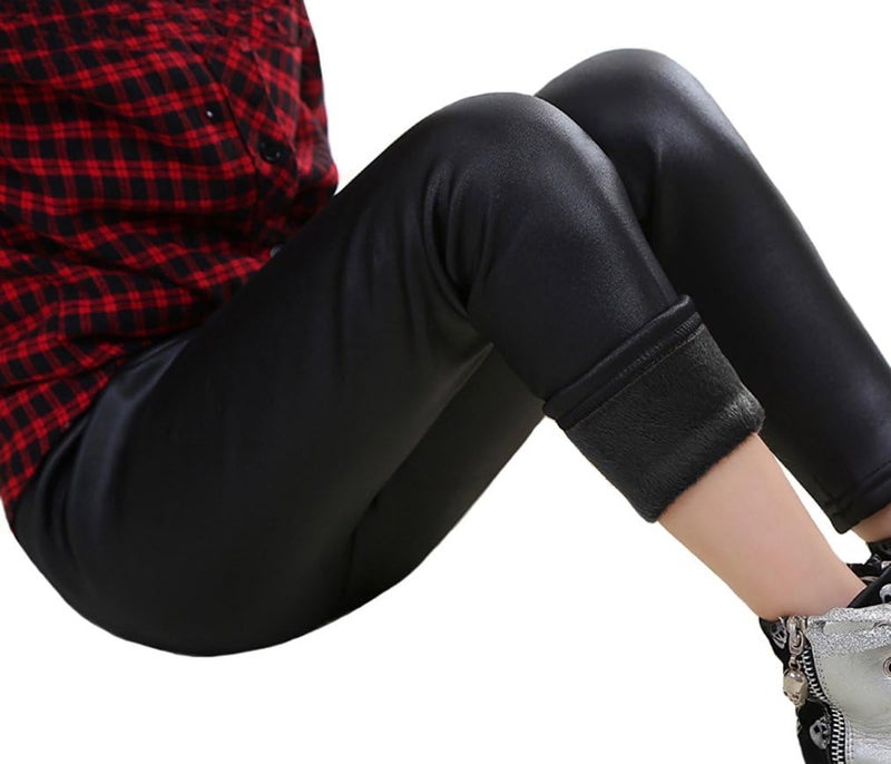 Swtddy Kids Winter Warm Leggings Stretch Girls Faux Leather Fleece Pants Thick Trousers (3-4 Years, Black) - Image 5