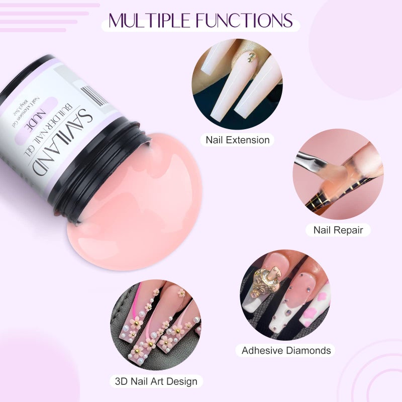 SAVILAND 100 g Builder Nail Gel U V - 3.5 oz Nude Color Hard Gel for Nails High-Capacity for Nail Extension Enhancement Strengthen U V Gel LED Repair Carving DIY Nail Art Manicure Set - Image 3