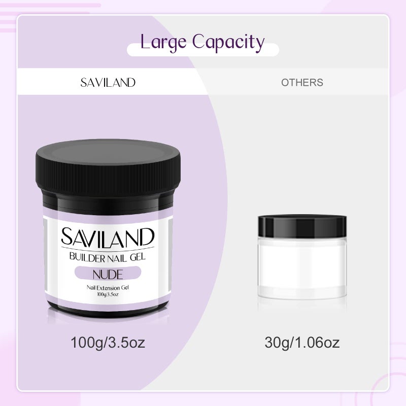 SAVILAND 100 g Builder Nail Gel U V - 3.5 oz Nude Color Hard Gel for Nails High-Capacity for Nail Extension Enhancement Strengthen U V Gel LED Repair Carving DIY Nail Art Manicure Set - Image 2