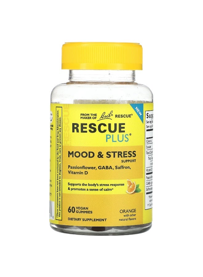 Bach باخ، ريسكيو بلس، دعم المزاج والتوتر، برتقال، 60 حبة جيلاتينية نباتية - Image 1