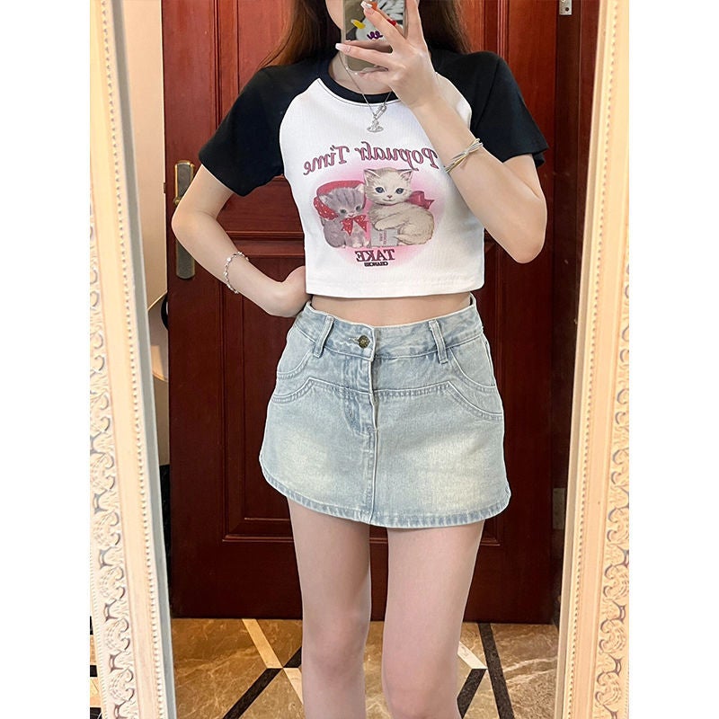 High Waist Denim Skirt Women'S 2024 Slimming Spice Girl Little A- Line Skirt Pants Hip Skirt - Image 3