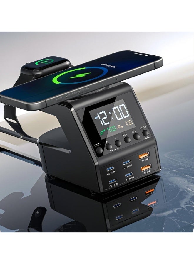 M MIAOYAN ⌚ Wireless Charging Alarm Clock for Apple Devices + USB-C & USB-A Ports Compatible with Multiple Brands, 240W Power - Image 1