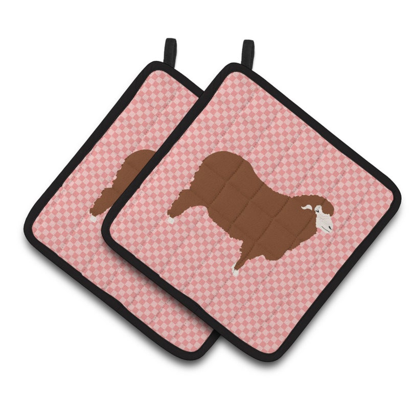 Caroline's Treasures ""Caroline's Treasures Merino Sheep Pink Check Decorated Pot Holder  7.5"""" x 7.5"""""" 
