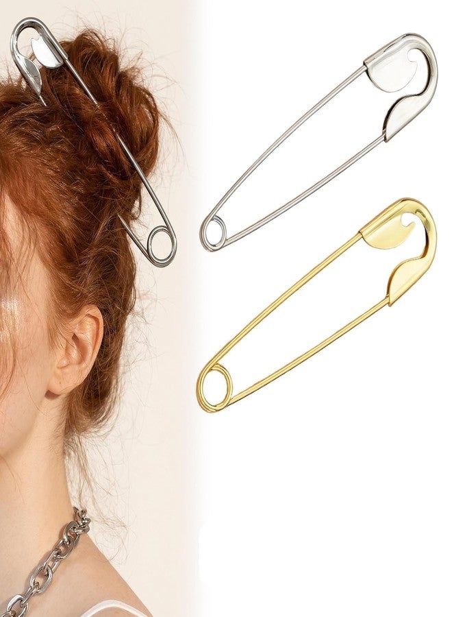 ZUGAD Hair Pins Anti Tarnish Oversized Stainless Steel Safety Pin Hair Clip Big Hairpin Clutcher Claw Buns Holder Updos Durable Alloy Juda Styling Tool Set for Women & Girls (2 PCS Silver Golden) - Image 1