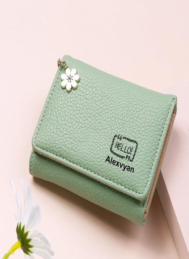 Alexvyan Hello Small Tri-Fold Women's Purse Wallet Card Organizer Female Hand Purse Clutch Women/Ladies/Girls Wallets 5 Card Holder 1 Long & 1 Small Pocket (Green) - Image 3
