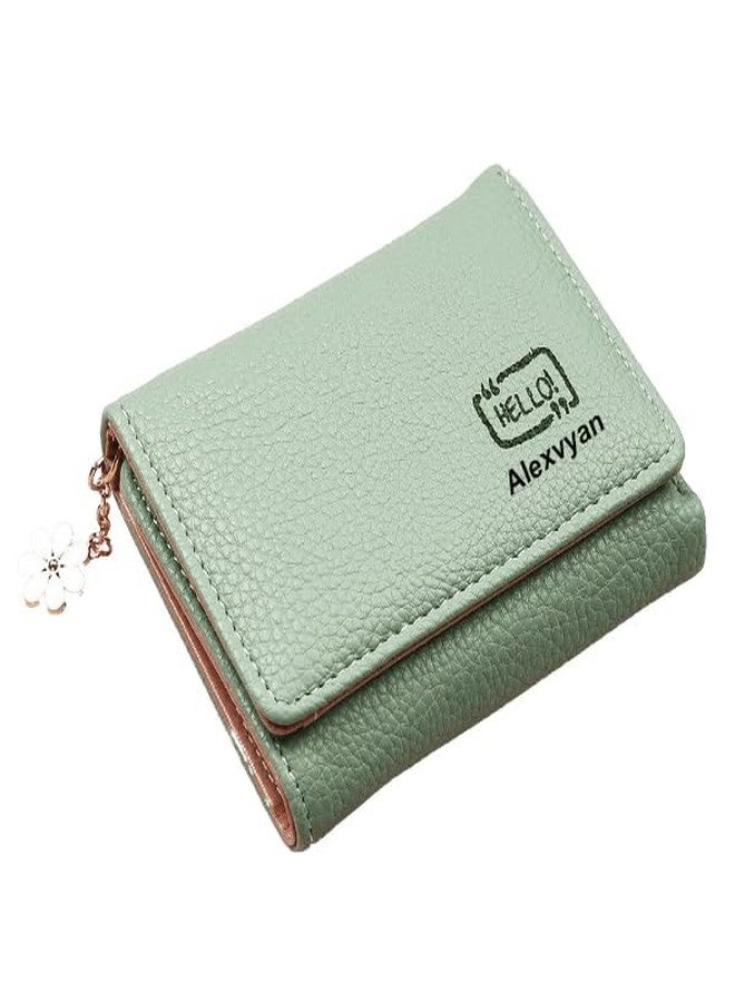 Alexvyan Hello Small Tri-Fold Women's Purse Wallet Card Organizer Female Hand Purse Clutch Women/Ladies/Girls Wallets 5 Card Holder 1 Long & 1 Small Pocket (Green) - Image 1