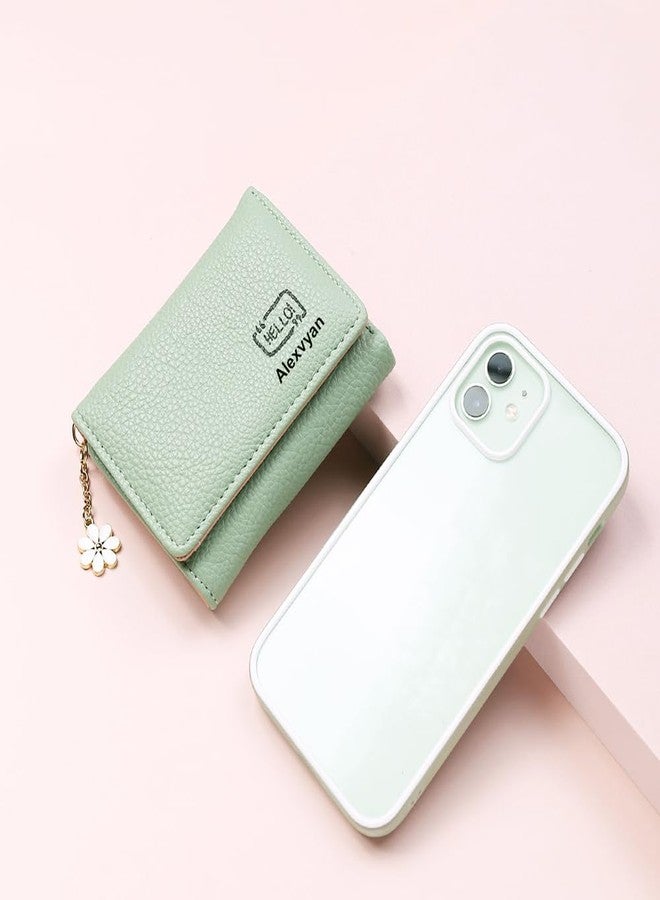 Alexvyan Hello Small Tri-Fold Women's Purse Wallet Card Organizer Female Hand Purse Clutch Women/Ladies/Girls Wallets 5 Card Holder 1 Long & 1 Small Pocket (Green) - Image 4