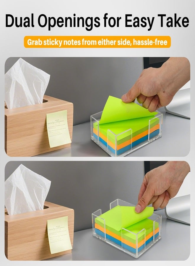 Yncotte Acrylic Sticky Note Holder, 4x6 Inch Clear Dual Notepad Holder Dispenser with Triple Openings Non-Slip Rubber, Sticky Note Dispenser Memo Holder Case for Desk Office School Supplies(No Pads) - Image 3