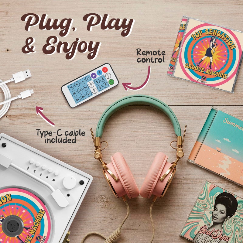 KLIM Retro CD Player â€“ Vintage Style CD Player with Speakers, Bluetooth Receiver, AUX, USB, Rechargeable Battery, Mini Record Player Look, Small Cute CD Music Box for Home Decor - White - Image 5