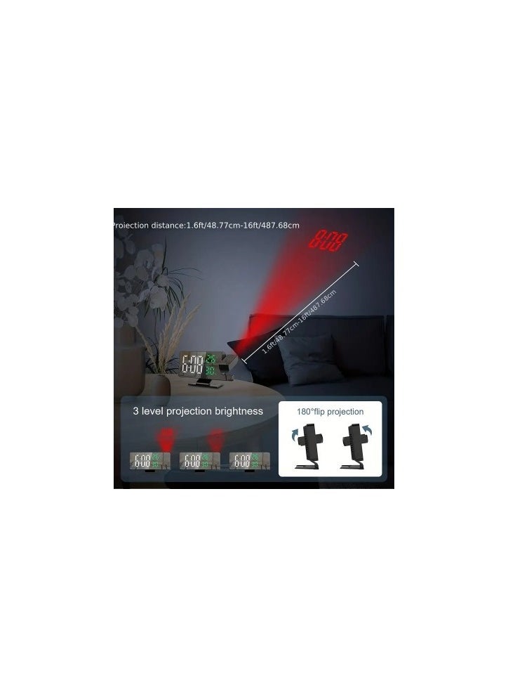 Generic - Digital Alarm Clock, LED Display, With 180 Degree Projector, GreenLight - Image 1