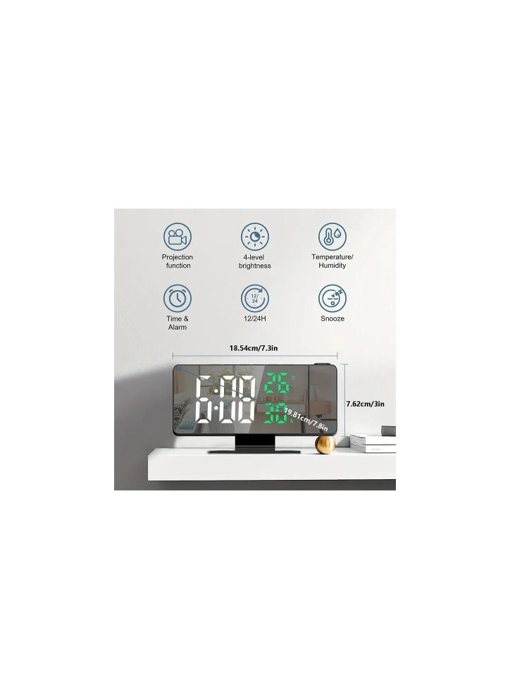 Generic - Digital Alarm Clock, LED Display, With 180 Degree Projector, GreenLight - Image 1