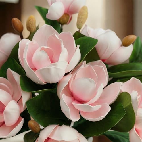 Decor & More 2 PCS Artificial Flowers Bunch - Silk Magnolia Bouquet Long Stem for Vase | Artificial Flower for Decoration | Long Artificial Flowers for Big Vase, Home & Wedding Decor (Without Pot) - Image 3