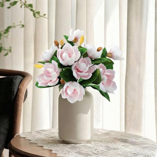 Decor & More 2 PCS Artificial Flowers Bunch - Silk Magnolia Bouquet Long Stem for Vase | Artificial Flower for Decoration | Long Artificial Flowers for Big Vase, Home & Wedding Decor (Without Pot) - Image 1