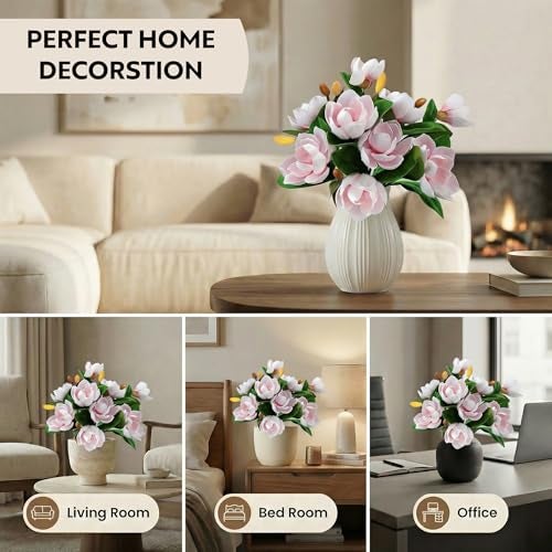 Decor & More 2 PCS Artificial Flowers Bunch - Silk Magnolia Bouquet Long Stem for Vase | Artificial Flower for Decoration | Long Artificial Flowers for Big Vase, Home & Wedding Decor (Without Pot) - Image 5