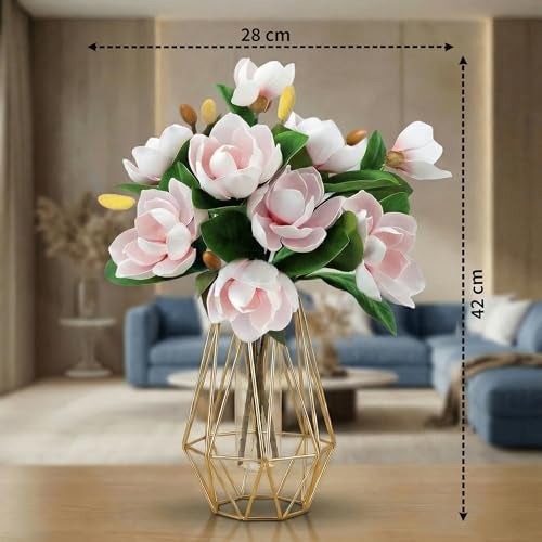 Decor & More 2 PCS Artificial Flowers Bunch - Silk Magnolia Bouquet Long Stem for Vase | Artificial Flower for Decoration | Long Artificial Flowers for Big Vase, Home & Wedding Decor (Without Pot) - Image 2