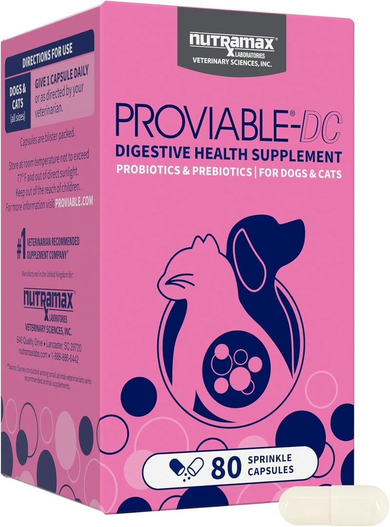 Nutramax Laboratories Nutramax Proviable-DC Digestive Health Supplement for Dogs and Cats - 80 Sprinkle Capsules with Probiotics and Prebiotics - Image 1