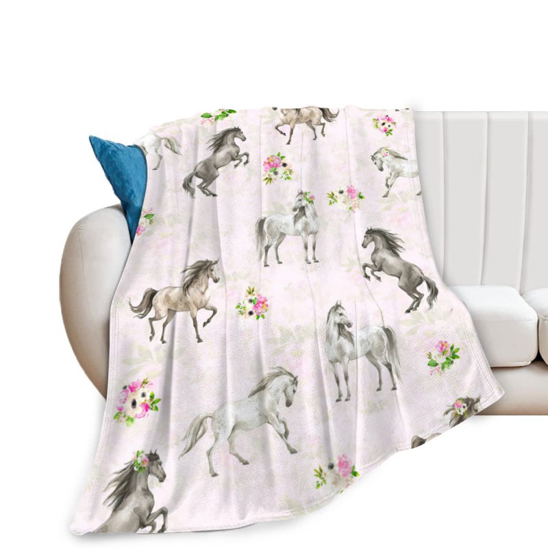 exroozy Horse Blanket Gifts for Girls Women Western Horses Flowers Fleece Flannel Throw Blankets Soft Lightweight Horse Plush Stuffed Animal Pink Throws for Horse Lovers Kids Adults Bed Sofa Decor 50""x40"" - Image 1