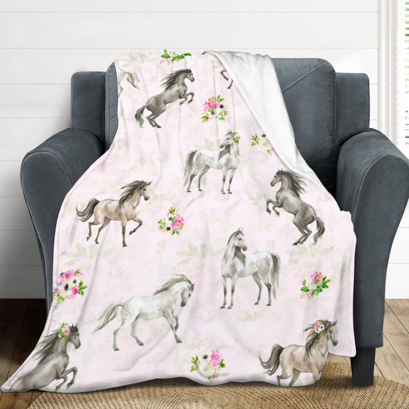 exroozy Horse Blanket Gifts for Girls Women Western Horses Flowers Fleece Flannel Throw Blankets Soft Lightweight Horse Plush Stuffed Animal Pink Throws for Horse Lovers Kids Adults Bed Sofa Decor 50""x40"" - Image 5