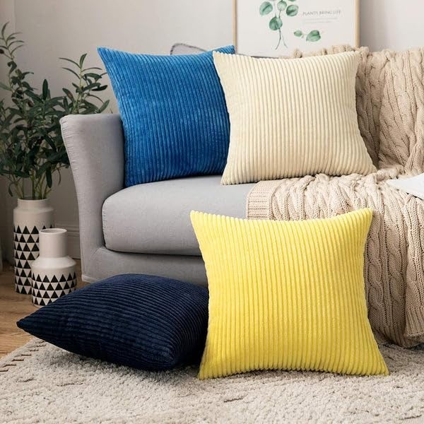 Guffaw / Corduroy/Stripped/Luxury 340 TC Cushion Covers Standard Size 16"X16" Inches (Sky Blue, 4) - Image 5
