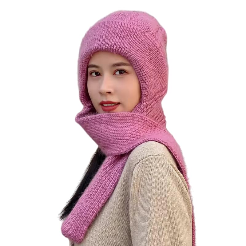 Richmen Winter Hooded Scarf Hat for Women Soft Knitted Beanie Hats Skull Pompom Cap for Ladies Winter 2 in 1 Scarfs Set for Girls Free Size - Image 1