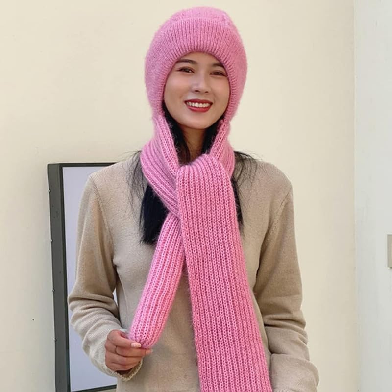 Richmen Winter Hooded Scarf Hat for Women Soft Knitted Beanie Hats Skull Pompom Cap for Ladies Winter 2 in 1 Scarfs Set for Girls Free Size - Image 3