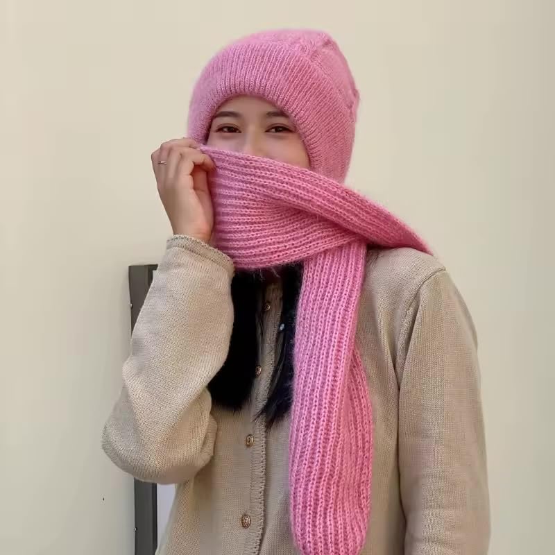 Richmen Winter Hooded Scarf Hat for Women Soft Knitted Beanie Hats Skull Pompom Cap for Ladies Winter 2 in 1 Scarfs Set for Girls Free Size - Image 2
