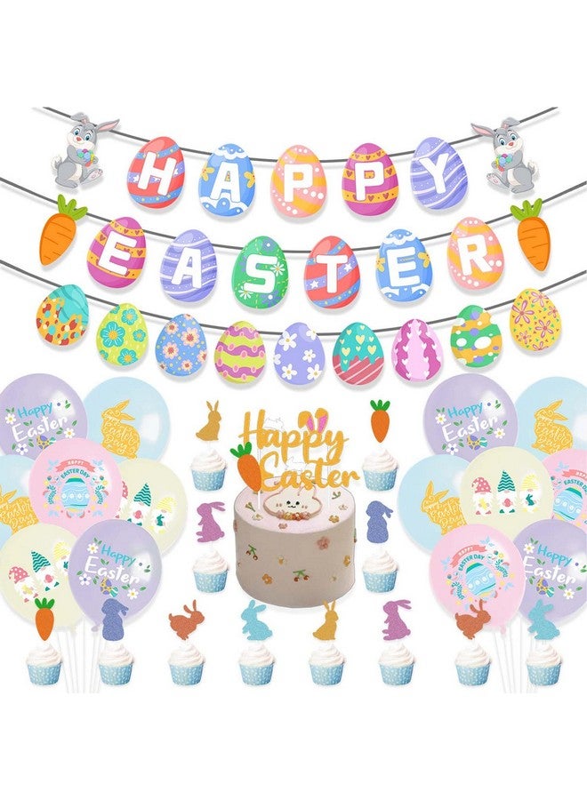 WEIKA 50 Pcs Easter Decorations Indoor Easter Décor, Easter Balloons, Happy Easter Banner, Egg Bunny Cup cake Topper for Home Office School Classroom Easter‘s Day Themed Party Decorations - Image 1