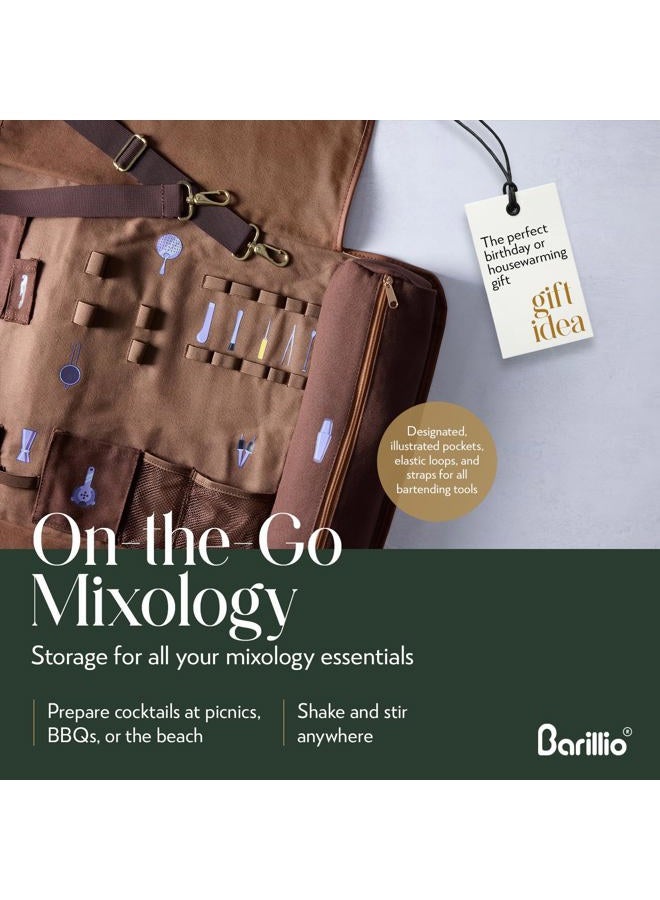 Barillio Bartender Kit Bag with Gold Cocktail Shaker Set - Waxed Canvas, Traveling Bar Tools Bag with 17-Pc Cocktail Kit - Travel Mixology Bartending Kits - Mobile Bar Roll with Strap & Accessories - Image 3
