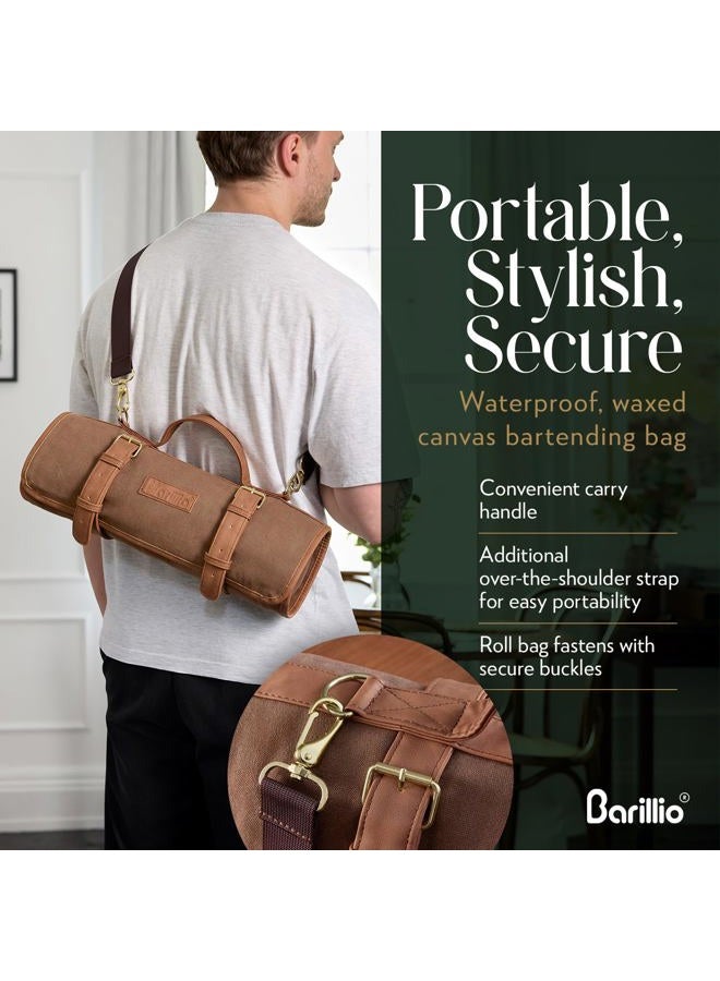 Barillio Bartender Kit Bag with Gold Cocktail Shaker Set - Waxed Canvas, Traveling Bar Tools Bag with 17-Pc Cocktail Kit - Travel Mixology Bartending Kits - Mobile Bar Roll with Strap & Accessories - Image 5