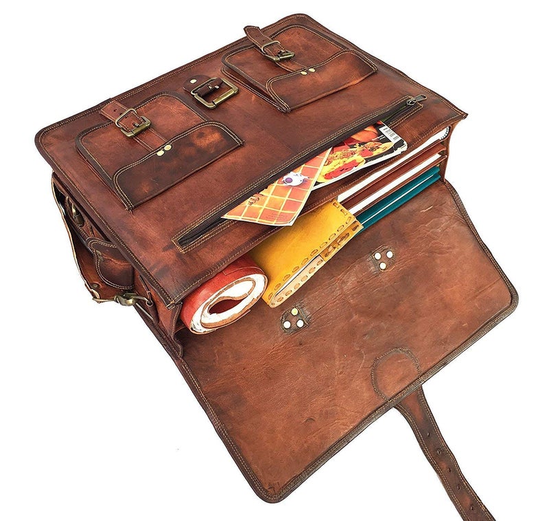cuero Retro Brown 20 Inch Buffalo Hunter Leather Laptop Messenger Bag Office Briefcase Crossbody (messenger) - Image 4