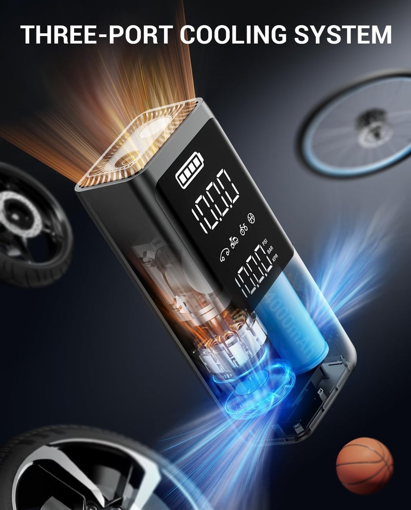 AVAPOW ضاغط هواء محمول AVAPOW AP18 لتضخيم الإطارات - مضخة هواء لاسلكية بضغط 150 PSI مع شاشة LCD مزدوجة - Image 4