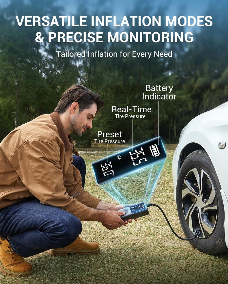 AVAPOW ضاغط هواء محمول AVAPOW AP18 لتضخيم الإطارات - مضخة هواء لاسلكية بضغط 150 PSI مع شاشة LCD مزدوجة - Image 5