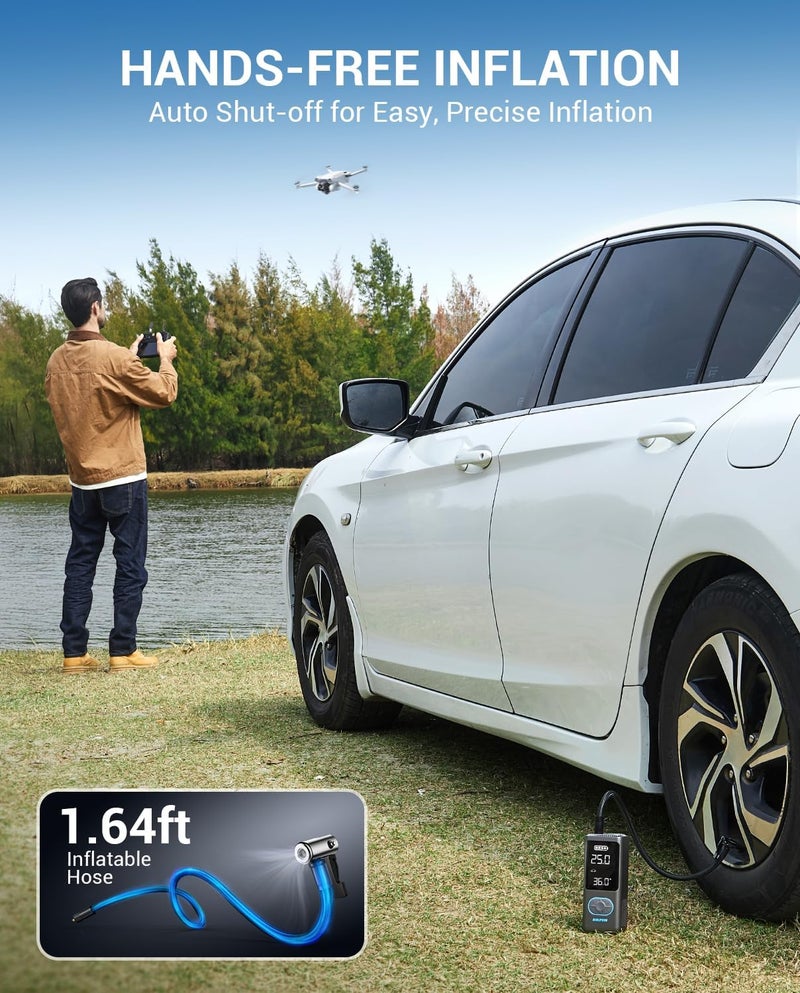 AVAPOW ضاغط هواء محمول AVAPOW AP18 لتضخيم الإطارات - مضخة هواء لاسلكية بضغط 150 PSI مع شاشة LCD مزدوجة - Image 3