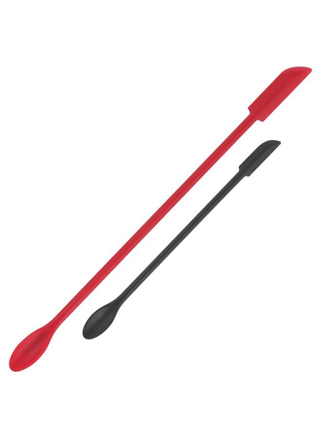 Cuttte Makeup Spatula, 2pcs Mini Spatula for Cosmetics Silicone Small Spatula, Reusable Beauty Spatula Tiny Spatula Thin Jar Spatula Scraper, Get Last of Makeup Out, for Lotion Foundation, Black Red - Image 1