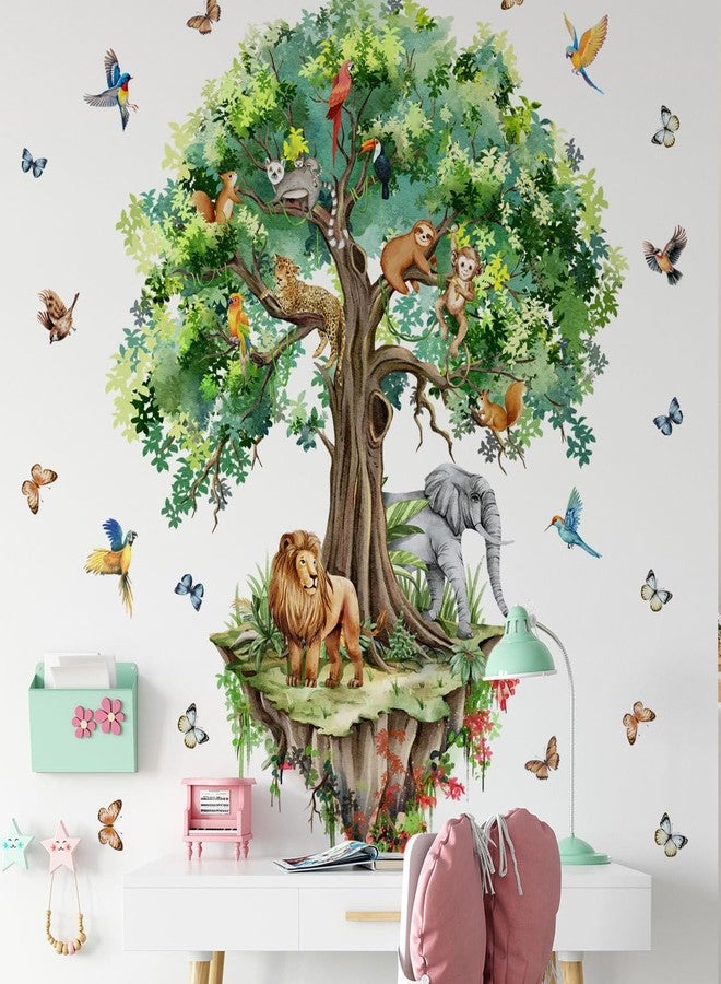 Mirabuy Suspended Tree Wall Decals Jungle Safari Animals Wall Decal Stickers for Kids Bedroom Playroom Nursary Classroom 51.57x48.03 inches - Image 1