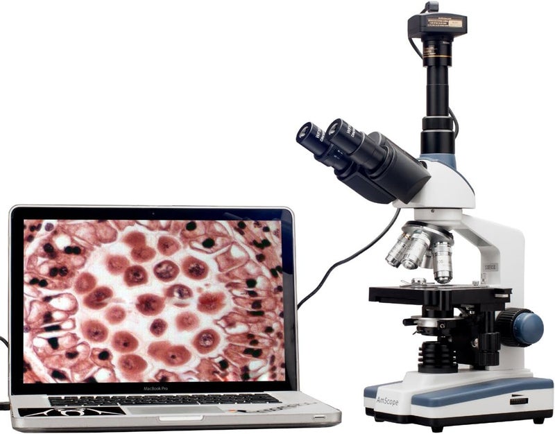 AmScope AmScope T120BM Digital Professional Siedentopf Trinocular Compound Microscope 40X2000X Magnification WF10x and WF20x Eyepieces Brightfield LED Illumination Abbe Condenser with Iris Diaphragm DoubleLayer Mechanical Stage 100240VAC Includes 13MP Camera with Reduction Lens and Software - Image 2