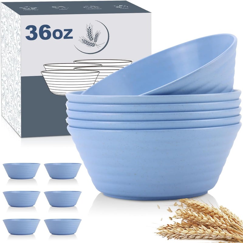 Wrova Wheat Straw Bowl Sets6 PCS Unbreakable Cereal Bowl 36 OZMicrowave and Dishwasher Safe BowlsKitchen Bowls for Serving SoupOatmeal and Salad Sky Blue - Image 1