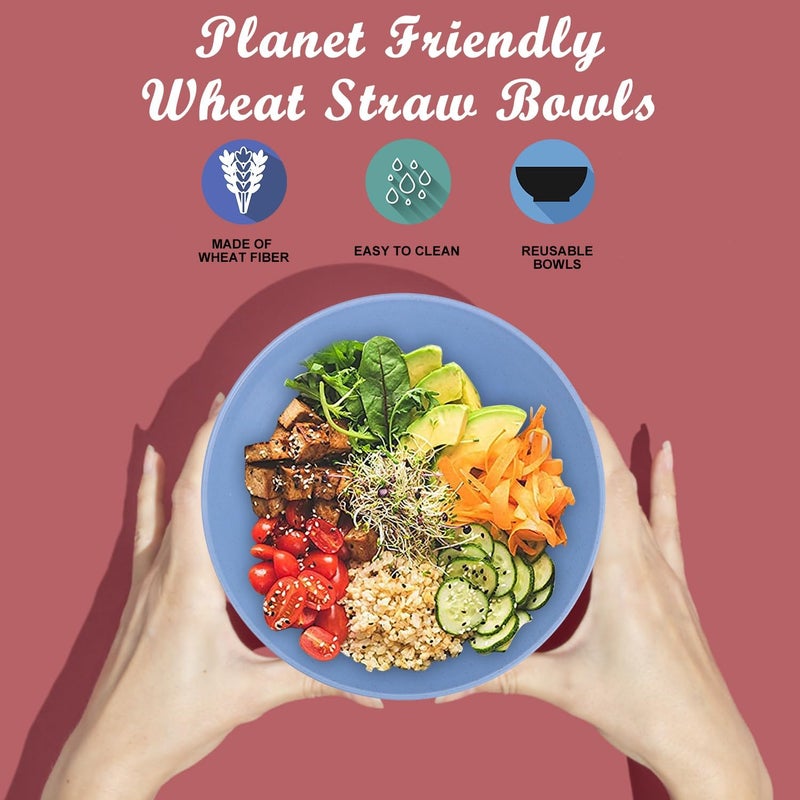 Wrova Wheat Straw Bowl Sets6 PCS Unbreakable Cereal Bowl 36 OZMicrowave and Dishwasher Safe BowlsKitchen Bowls for Serving SoupOatmeal and Salad Sky Blue - Image 3