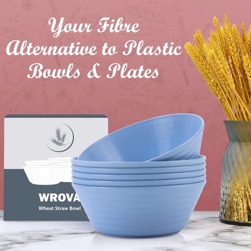 Wrova Wheat Straw Bowl Sets6 PCS Unbreakable Cereal Bowl 36 OZMicrowave and Dishwasher Safe BowlsKitchen Bowls for Serving SoupOatmeal and Salad Sky Blue - Image 5