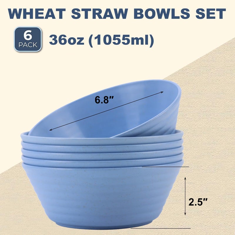 Wrova Wheat Straw Bowl Sets6 PCS Unbreakable Cereal Bowl 36 OZMicrowave and Dishwasher Safe BowlsKitchen Bowls for Serving SoupOatmeal and Salad Sky Blue - Image 2