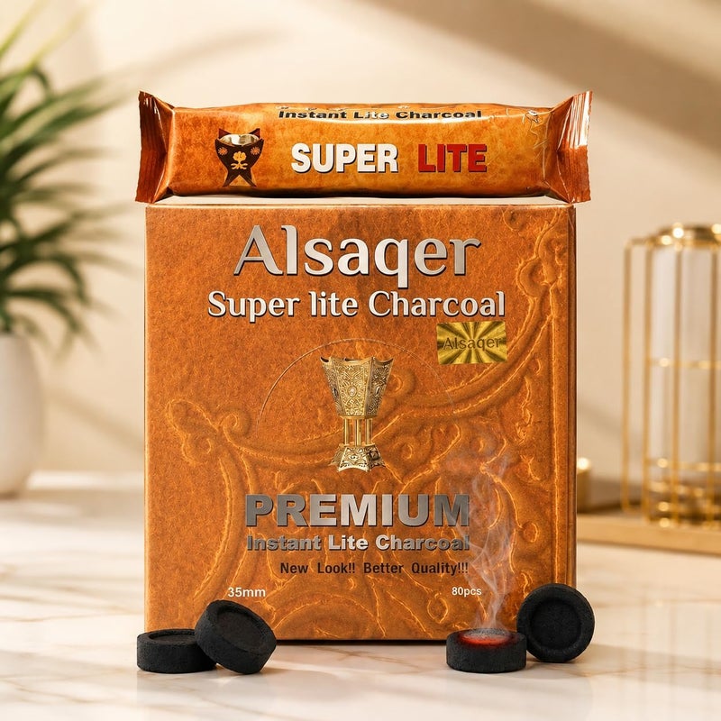 ALSAQER Super Lite Bakhoor Charcoal Tablets 35 mm - 80 Pieces Premium Bakhour Charcoal for Madkhan | Long Lasting & Low Ash Odourless Coal for Oud, Incense, Resin, Bakhoor Burner & Mabkhara Burners - Image 2
