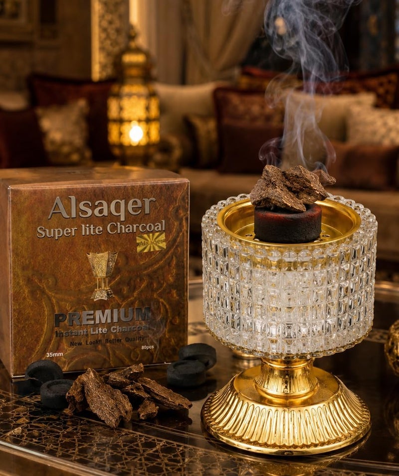 ALSAQER Super Lite Bakhoor Charcoal Tablets 35 mm - 80 Pieces Premium Bakhour Charcoal for Madkhan | Long Lasting & Low Ash Odourless Coal for Oud, Incense, Resin, Bakhoor Burner & Mabkhara Burners - Image 4