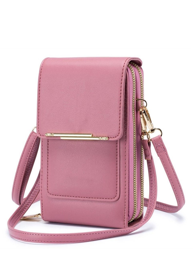 SYOSI - Small Crossbody Cell Phone Purse for Women, Mini Touch Screen Bag Messenger Shoulder Handbag Wallet with Credit Card Slots (Pink) - Image 1