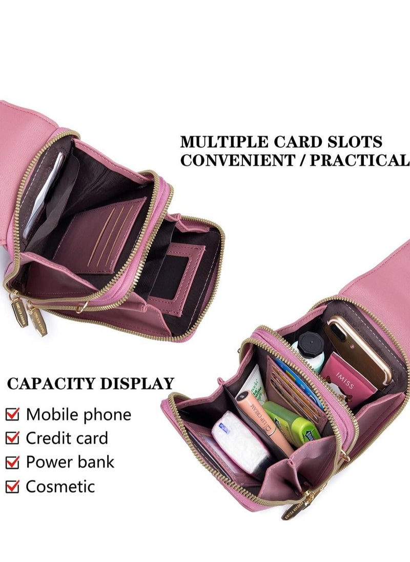 SYOSI - Small Crossbody Cell Phone Purse for Women, Mini Touch Screen Bag Messenger Shoulder Handbag Wallet with Credit Card Slots (Pink) - Image 1