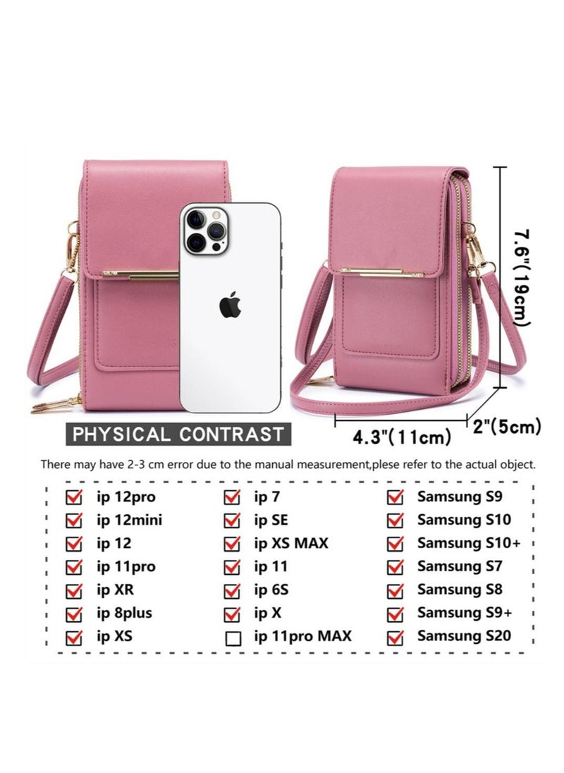 SYOSI - Small Crossbody Cell Phone Purse for Women, Mini Touch Screen Bag Messenger Shoulder Handbag Wallet with Credit Card Slots (Pink) - Image 1