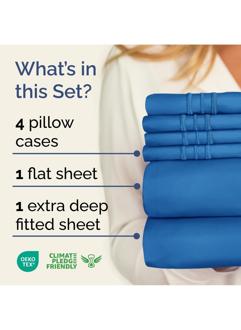 Extra Deep Queen Sheet Set - 6 Piece Breathable & Cooling Sheets - Hotel Luxury Bed Sheets Set - Easy & Secure Fit - Soft  Wrinkle Free & Comfy Sheets Set - Royal Blue Sheet Set w/Extra Deep Pockets