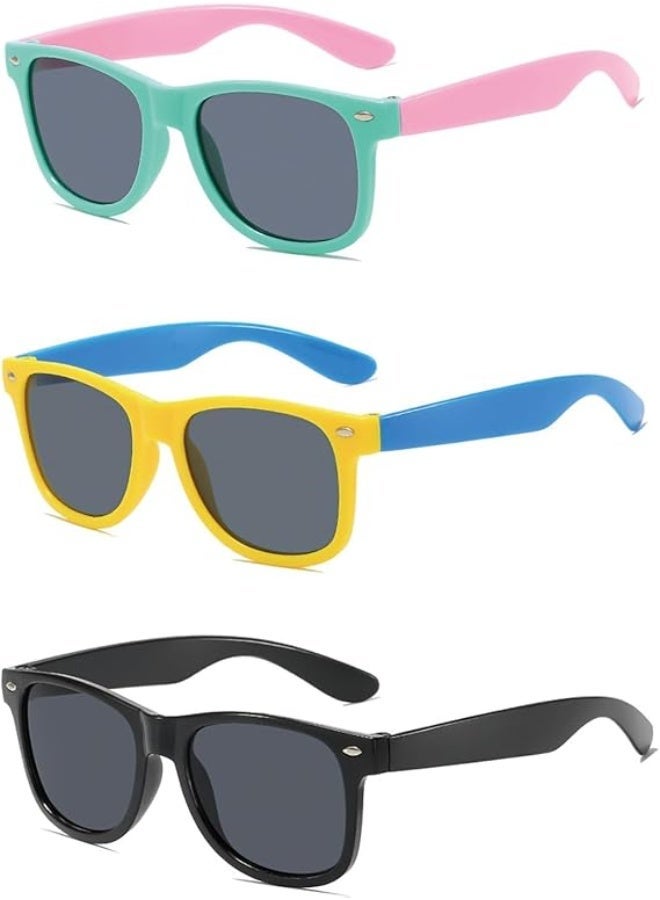 Kids Sunglasses, 4 Pairs Kids Polarized Sunglasses with UV Protection, Neon Party Eye Glasses, Color Matching Eye Glasses for Retro Style Party, Birthday Party Favors, Outdoor Travel - Image 1